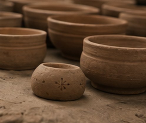 Pièces de céramique façonnées à la main