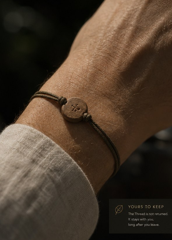 Bracelet The Thread en terre cuite au poignet